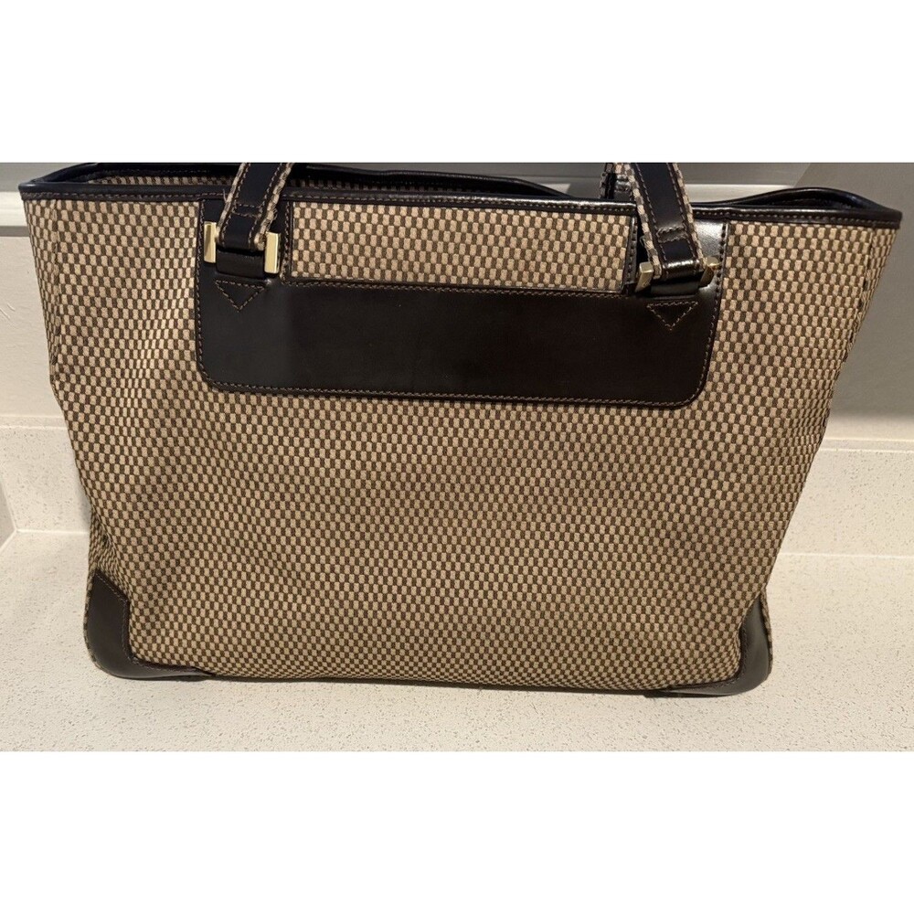 Adrienne Vittadini Work Bag Travel Tote Tan And Brown Woven Pattern Leather